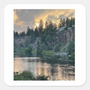 Sunset Over a River Square Sticker