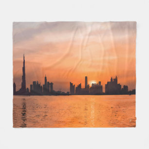 Sunset over a seaside town - watercolor fleece blanket