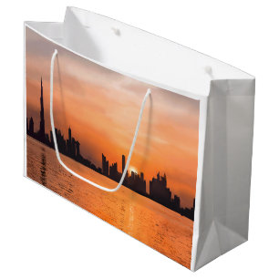 Sunset over a seaside town - watercolor large gift bag