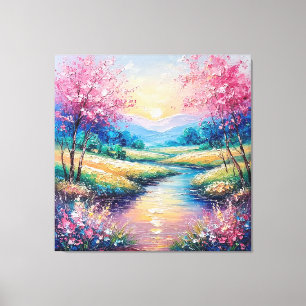 Sunset Over a Serene Stream Canvas Print