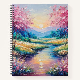 Sunset Over a Serene Stream Notebook