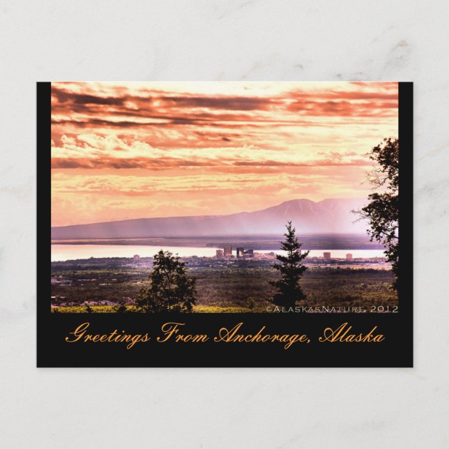 Sunset over Anchorage, Alaska Greetings Postcard (Front)