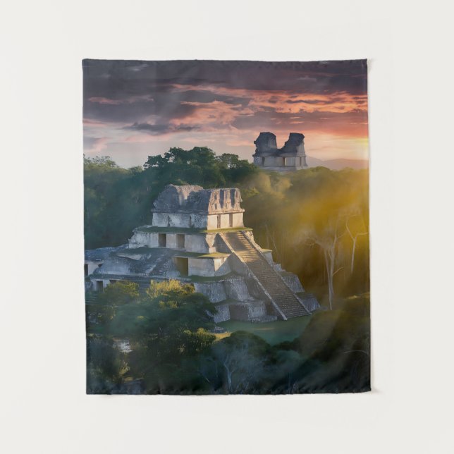 Sunset over Ancient Ruins in the Jungle Tapestry (Front)