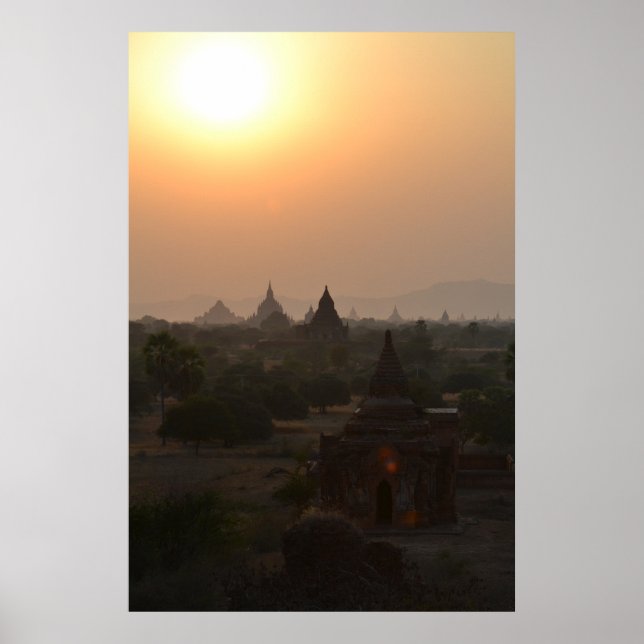 Sunset Over Bagan Temples – Myanmar Photography Poster (Front)