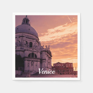Sunset over Basilica in Venice Napkin