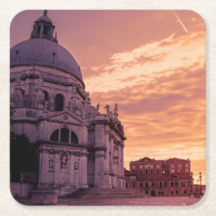 Sunset over Basilica in Venice Square Paper Coaster