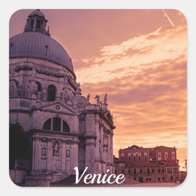 Sunset over Basilica in Venice Square Sticker (Front)