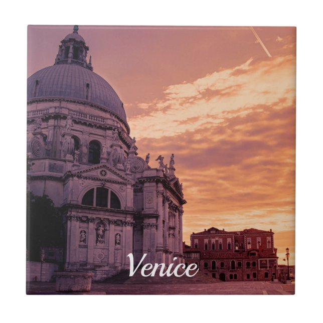 Sunset over Basilica in Venice Tile (Front)