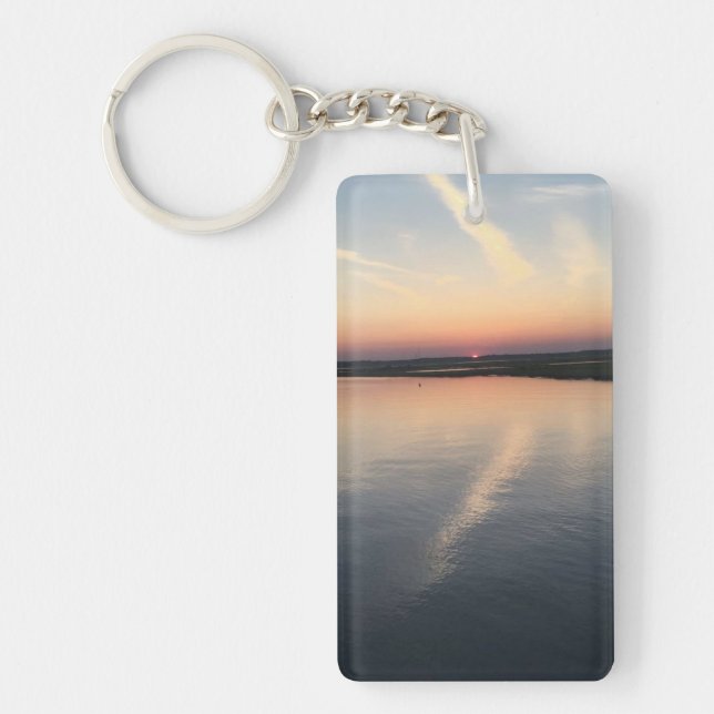 Sunset Over Bay - Double-sided Keychain, Rectangle Key Ring (Front)