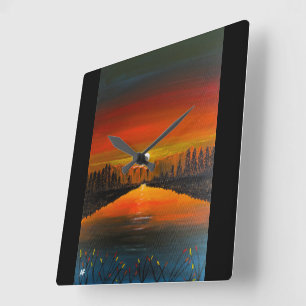 Sunset over Canyon Lake Painting by Alfred Fox Square Wall Clock