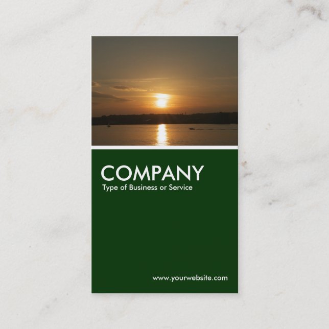 Sunset over Cardiff Bay - Dark Green Business Card (Front)