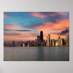 Sunset Over Chicago Poster