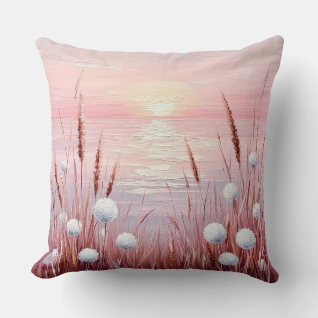 Sunset Over Field of Dandelions Cushion (Front)