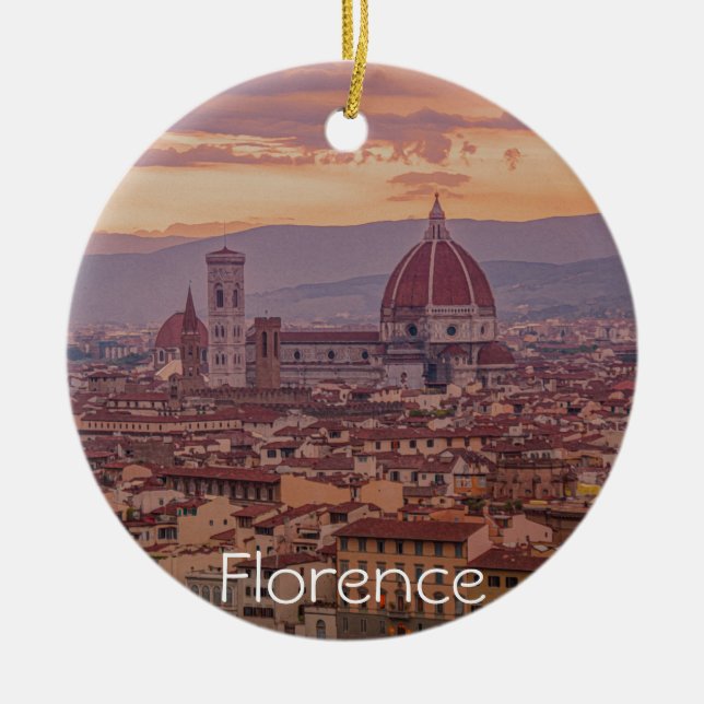 Sunset over Florence, Italy Ceramic Tree Decoration (Front)