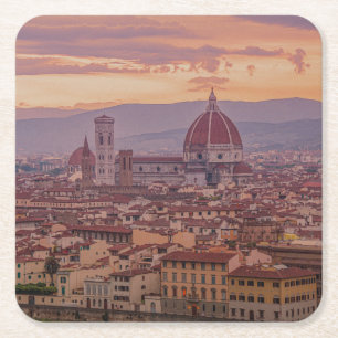 Sunset over Florence, Italy Square Paper Coaster