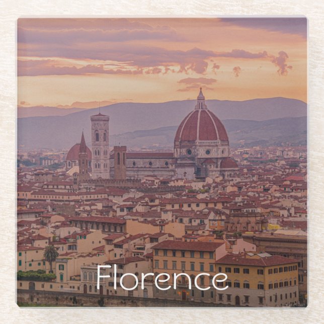 Sunset over Florence, Italy Stone Glass Coaster (Front)