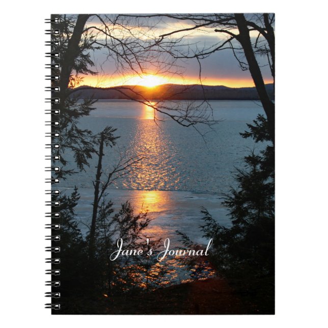 Sunset Over Forest Lake Spiral Notebook (Front)