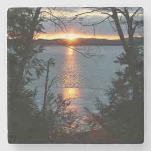 Sunset Over Forest Lake Stone Coaster