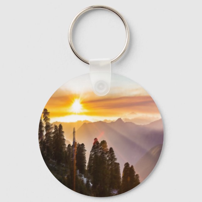 Sunset over forest photo key ring (Front)