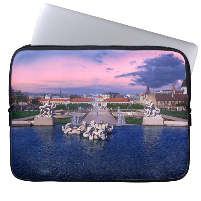 Sunset over fountain in Vienna Laptop Sleeve (Front)