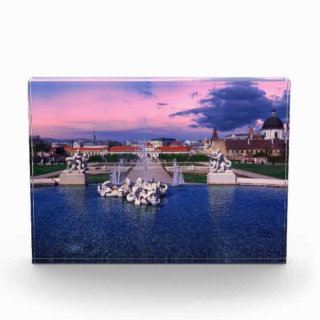 Sunset over fountain in Vienna Photo Block (Front)