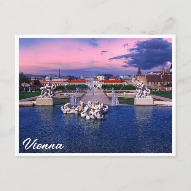 Sunset over fountain in Vienna Postcard (Front)