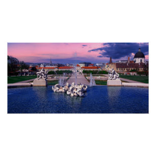 Sunset over fountain in Vienna Poster