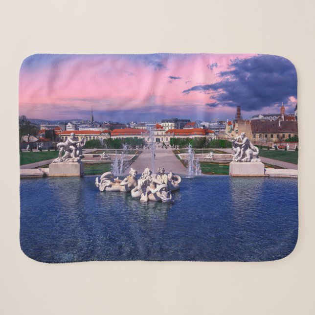 Sunset over fountain in Vienna Sherpa Blanket (Front (Horizontal))