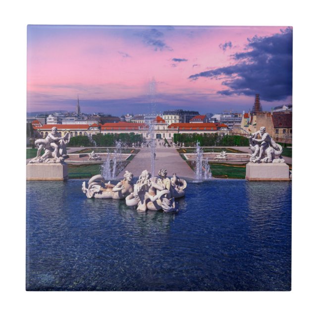 Sunset over fountain in Vienna Tile (Front)