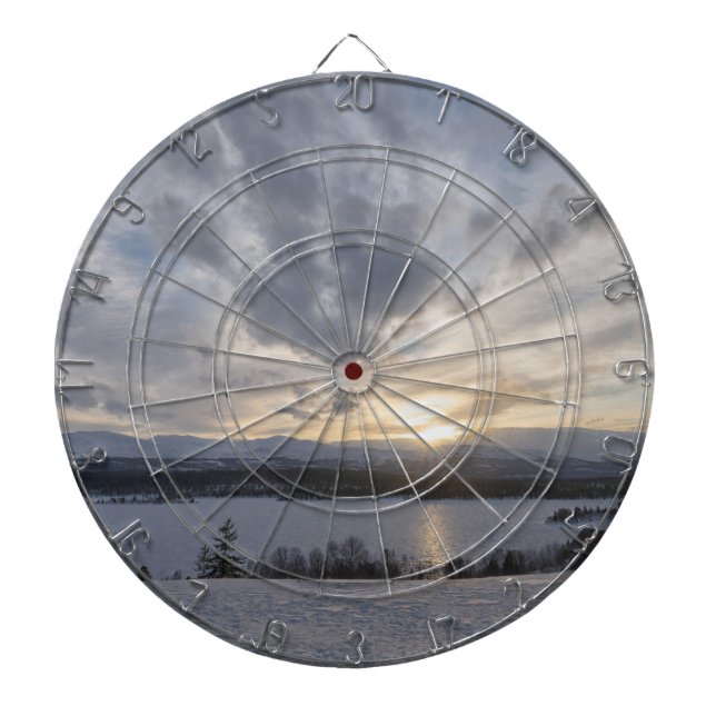 Sunset over frozen lake dartboard (Front)