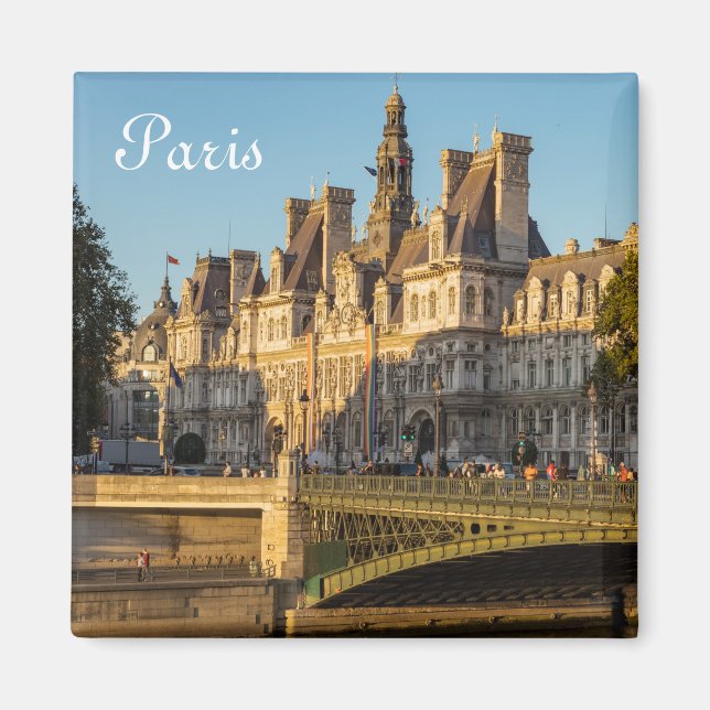 Sunset over Hotel de Ville in Paris, France Magnet (Front)