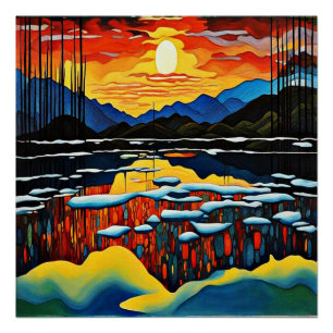Sunset over icy lake 2 poster