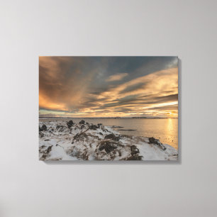Sunset over lake Myvatn, Iceland Canvas Print