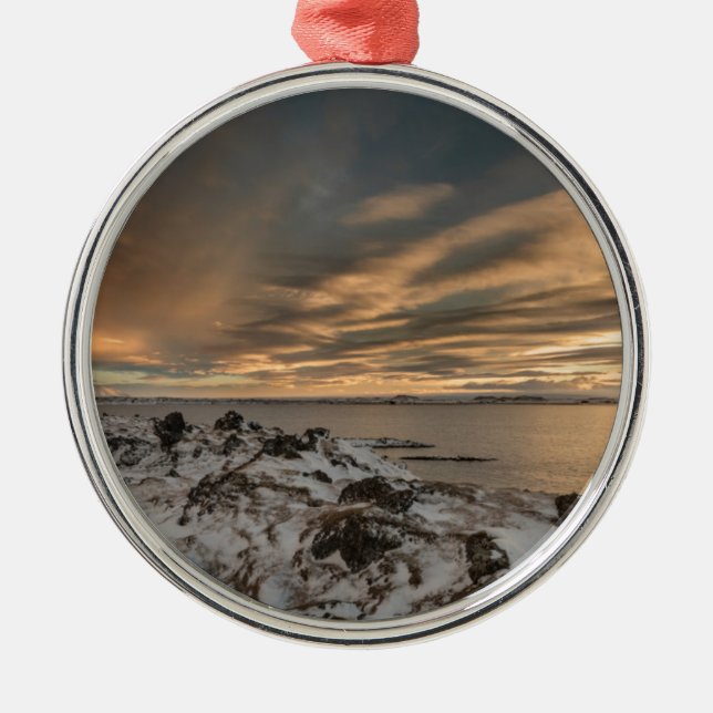 Sunset over lake Myvatn, Iceland Metal Tree Decoration (Front)