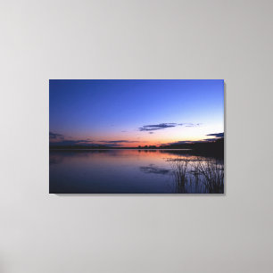 Sunset Over Lake Wabamun With Grass Canvas Print