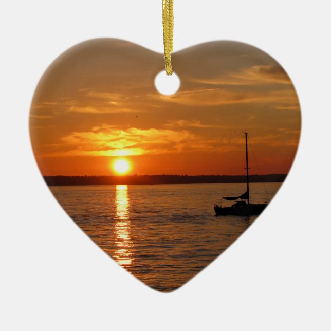 Sunset Over Lummi Island Ceramic Tree Decoration (Front)