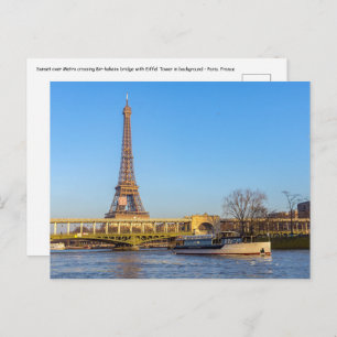 Sunset over Metro crossing Bir-hakeim bridge Postcard