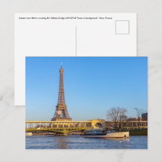 Sunset over Metro crossing Bir-hakeim bridge Postcard