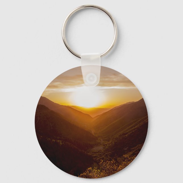 Sunset Over Mountains Landscape Key Ring (Front)