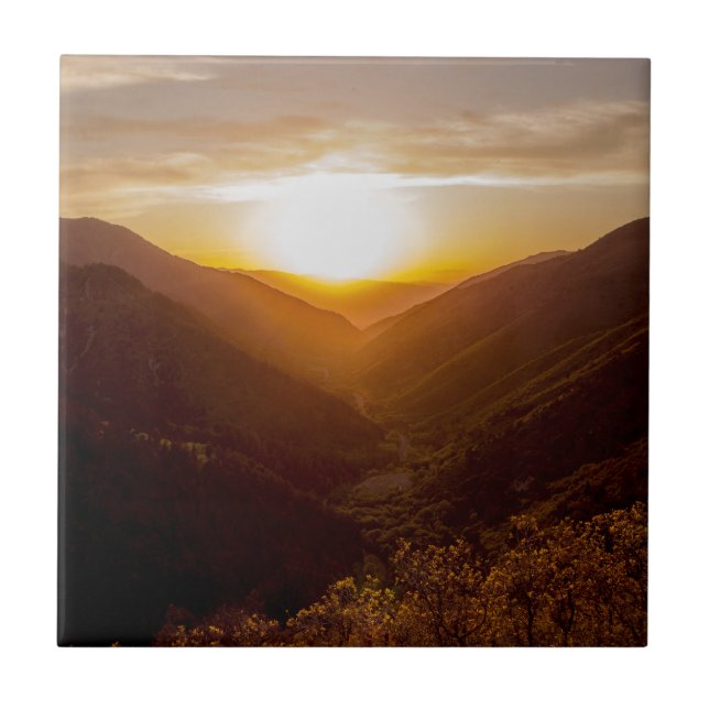 Sunset Over Mountains Landscape Tile (Front)