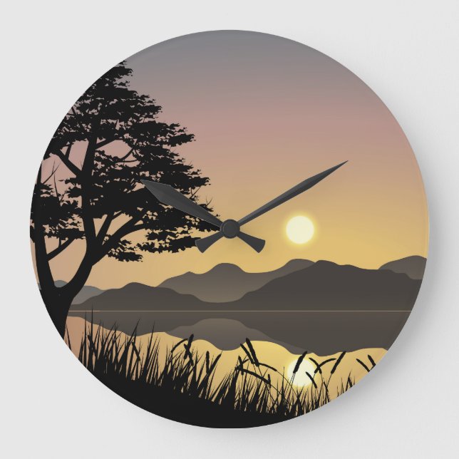 Sunset over mountains large clock (Front)