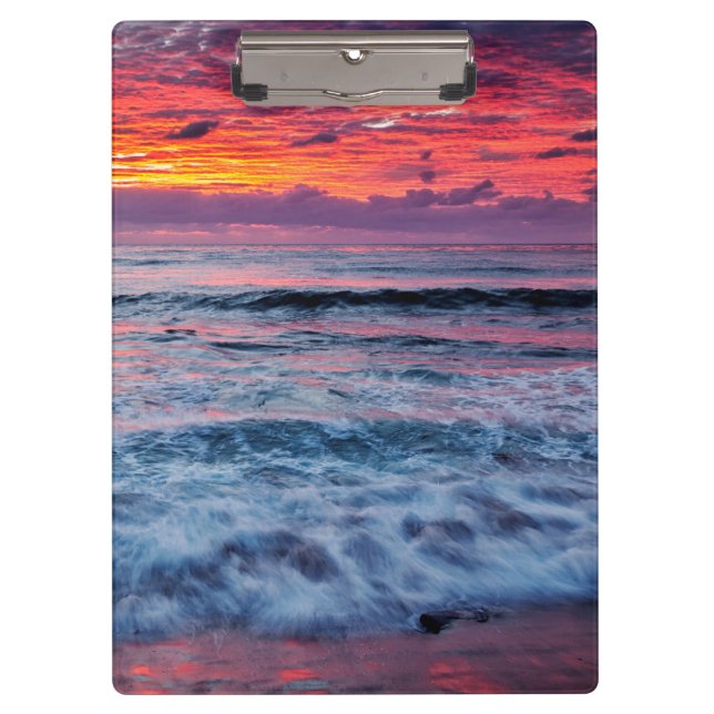 Sunset over ocean waves, California Clipboard (Front)