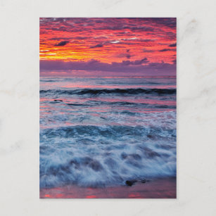 Sunset over ocean waves, California Postcard