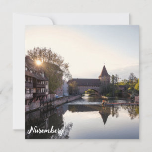 Sunset over old mediaeval bridge in Nuremberg