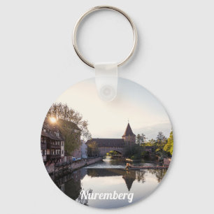 Sunset over old mediaeval bridge in Nuremberg Key Ring