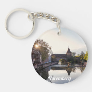 Sunset over old mediaeval bridge in Nuremberg Key Ring