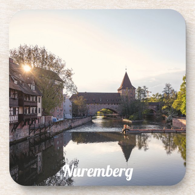 Sunset over old medieval bridge in Nuremberg Coaster (Front)