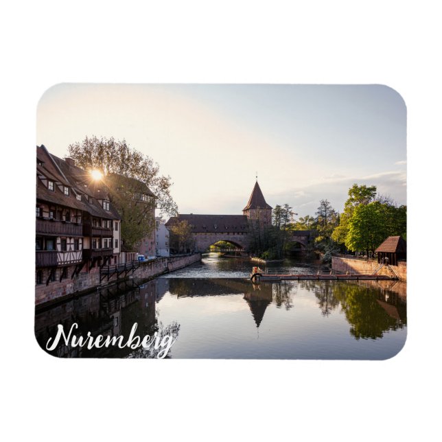 Sunset over old medieval bridge in Nuremberg Magnet (Horizontal)