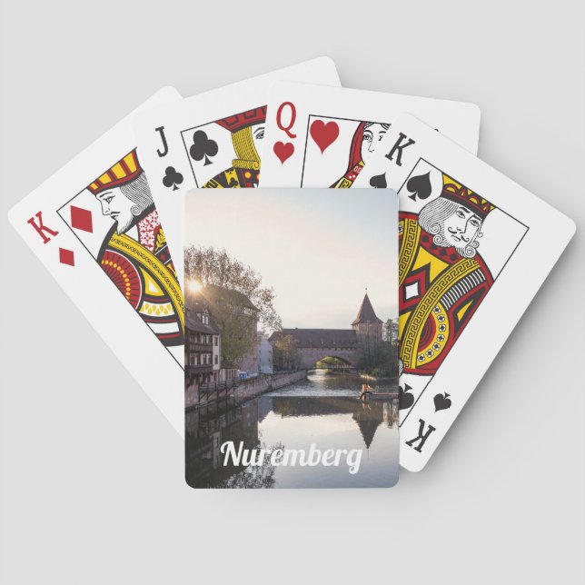 Sunset over old medieval bridge in Nuremberg Playing Cards (Back)