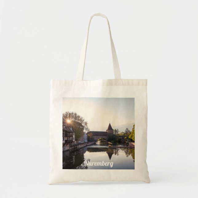 Sunset over old medieval bridge in Nuremberg Tote Bag (Front)